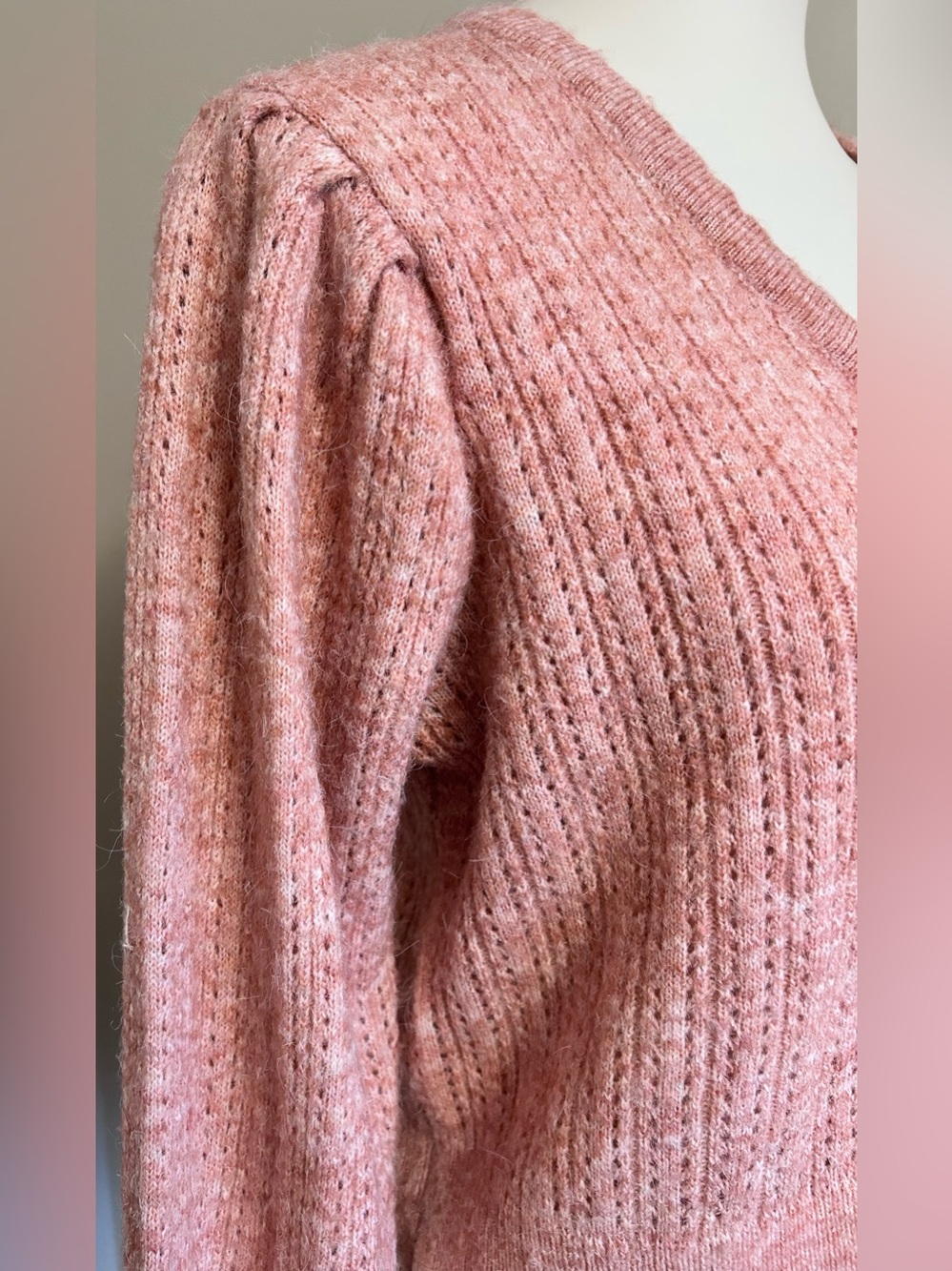 Joie Pointelle Knit Cardigan w Enameled Buttons in Coral Heather
